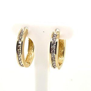 Diamond 14KT Yellow Gold Oval Shaped Hoop Earrings
